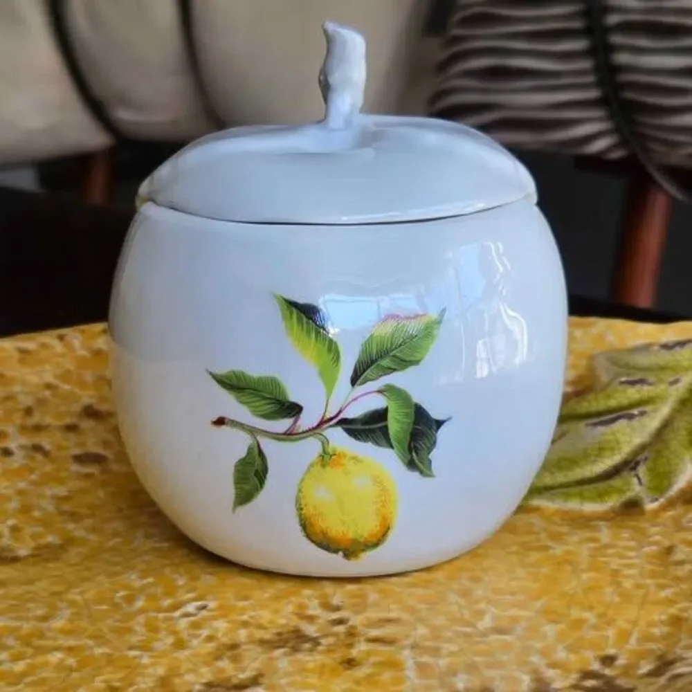 Porcelain French Lemon Sugar Bowl and Platter Kitchen Set
